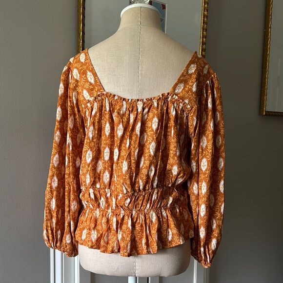 Haute Hippie Orange Smocked 3/4 Sleeve Blouse - Picture 4 of 11